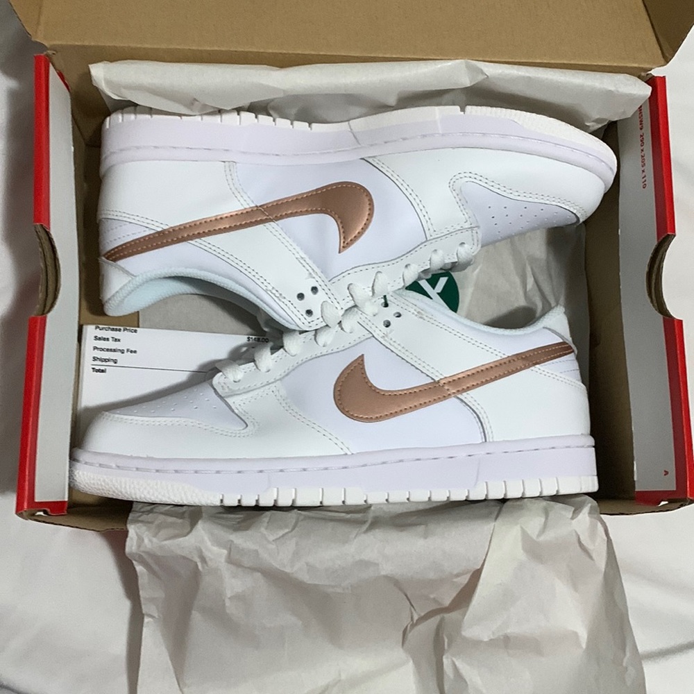 White and Pink Nike Dunk Lows